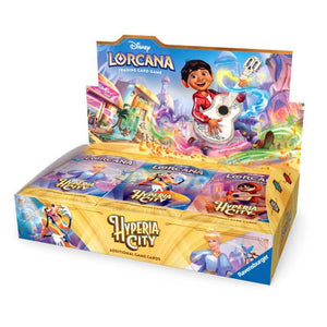 Disney Lorcana Hyperia City Set 14 Booster Box packaging featuring official expansion artwork.