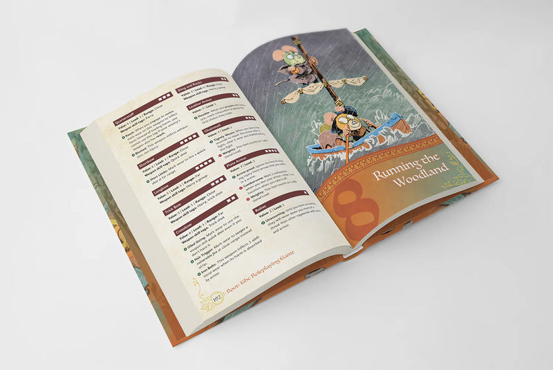Open book with colorful illustrations and text on a white background