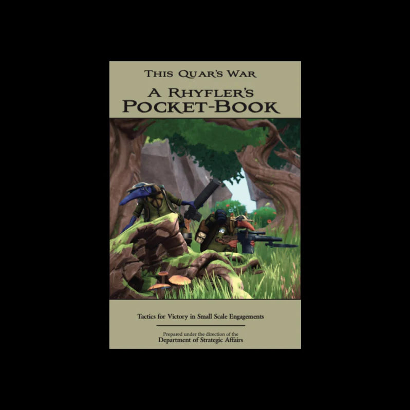 Book cover titled 'A Rhyfler's Pocket-Book' with illustrations of characters in a forest setting.