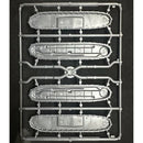 Set of model tank tracks on a black background