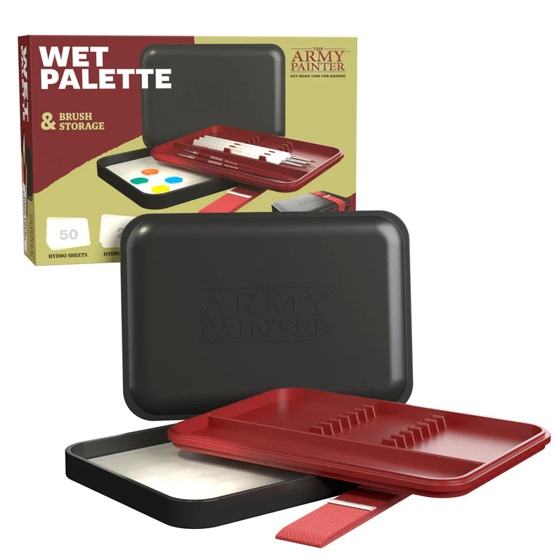 Army Painter wet palette set for miniature painting with palette tray and accessories.