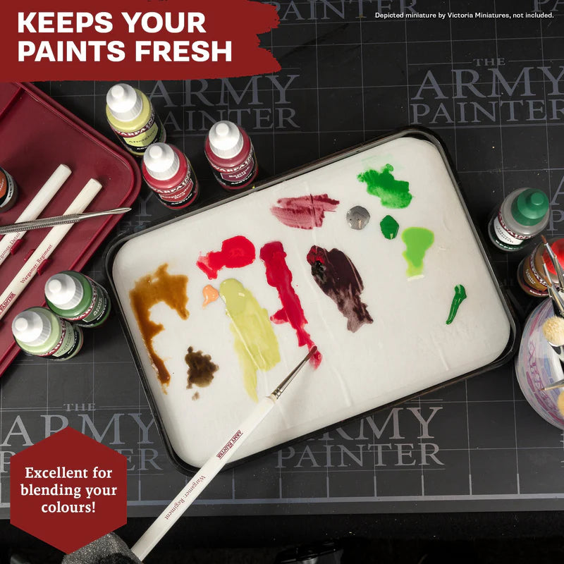 Army Painter wet palette set for miniature painting with palette tray and accessories.