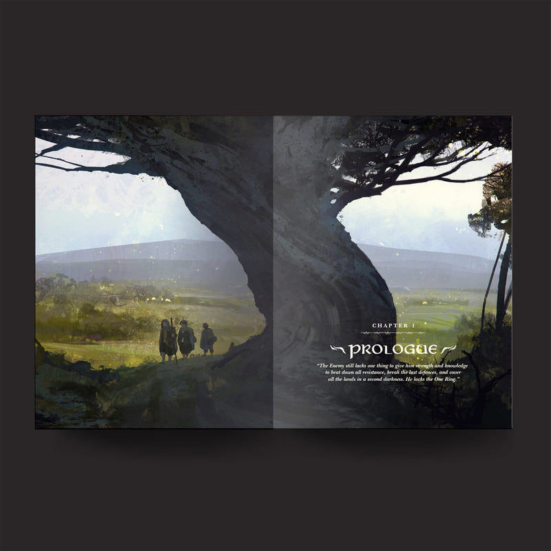 Two views of a landscape with people under a large tree, featuring the word 'Prologue'.