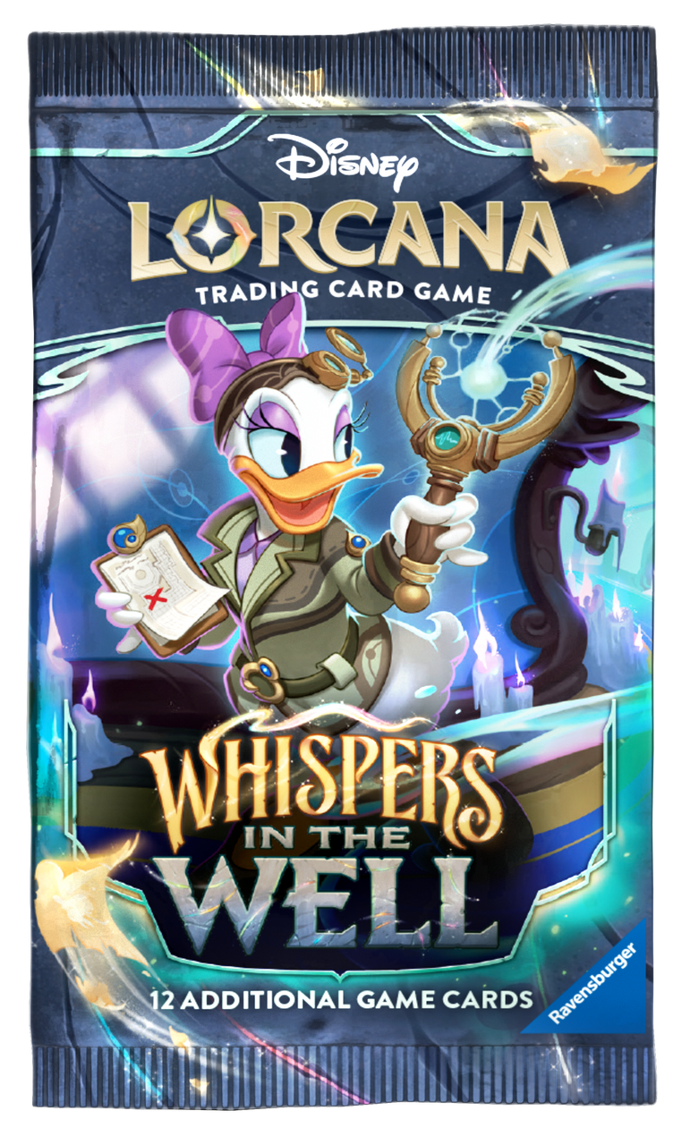 Lorcana Whispers in the Well Set 10 Booster Pack packaging with set artwork.