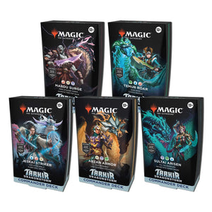 Five 'Magic: The Gathering' card game boxes on a white background