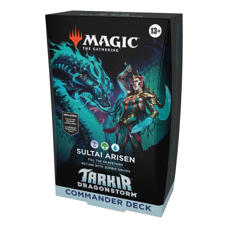 Card game box for 'Magic: The Gathering' featuring a dragon and a warrior on a black background.