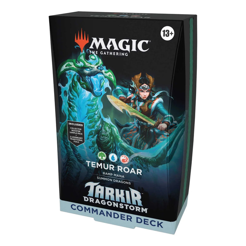 Card game box for 'Magic: The Gathering' featuring a dragon and warrior on a black background.