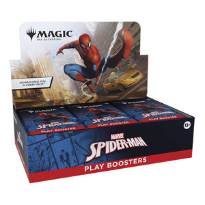 Marvel Spider-Man play boosters packaging with Spider-Man graphic on a white background