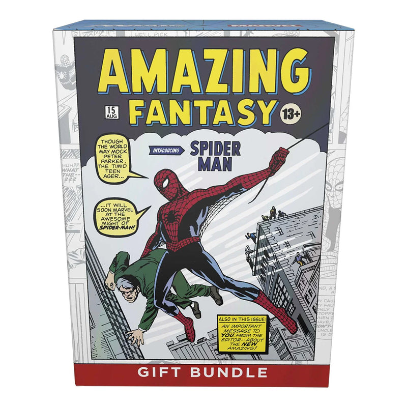 Box featuring Spider-Man with 'Amazing Fantasy' text on a comic book cover theme.