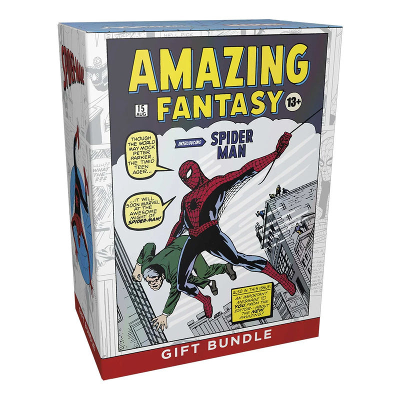 Spider-Man gift bundle packaging with comic book cover design