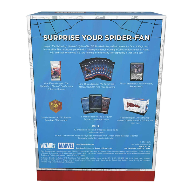 Wizards of the Coast Marvel Spider-Man gift bundle packaging with blue and red design.