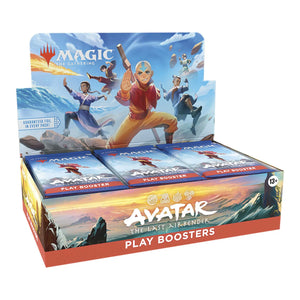 Display box of 'Avatar: The Last Airbender' play boosters featuring characters from the show.