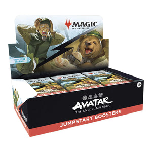 Box of Magic: The Gathering Avatar: The Last Airbender Jumpstart Boosters featuring a character and bear illustration.