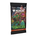 Trading card game booster pack featuring Teenage Mutant Ninja Turtles and Magic: The Gathering branding.