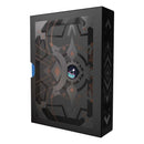 Decorative black box with intricate design on a white background