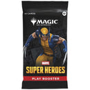 Card booster pack featuring a superhero character with 'Magic: The Gathering' and 'Marvel' branding.