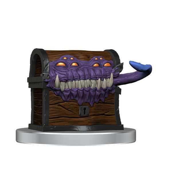 Wooden chest with a purple monster face on a white background