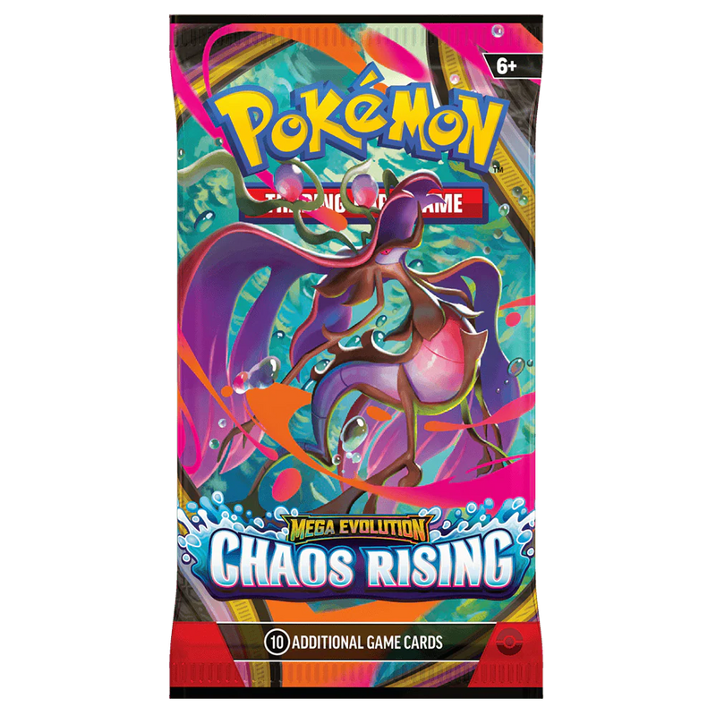 Pokémon Mega Evolution Chaos Rising trading card game pack on a white background