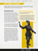 Character creation page with a warrior figure and text on choosing an origin.