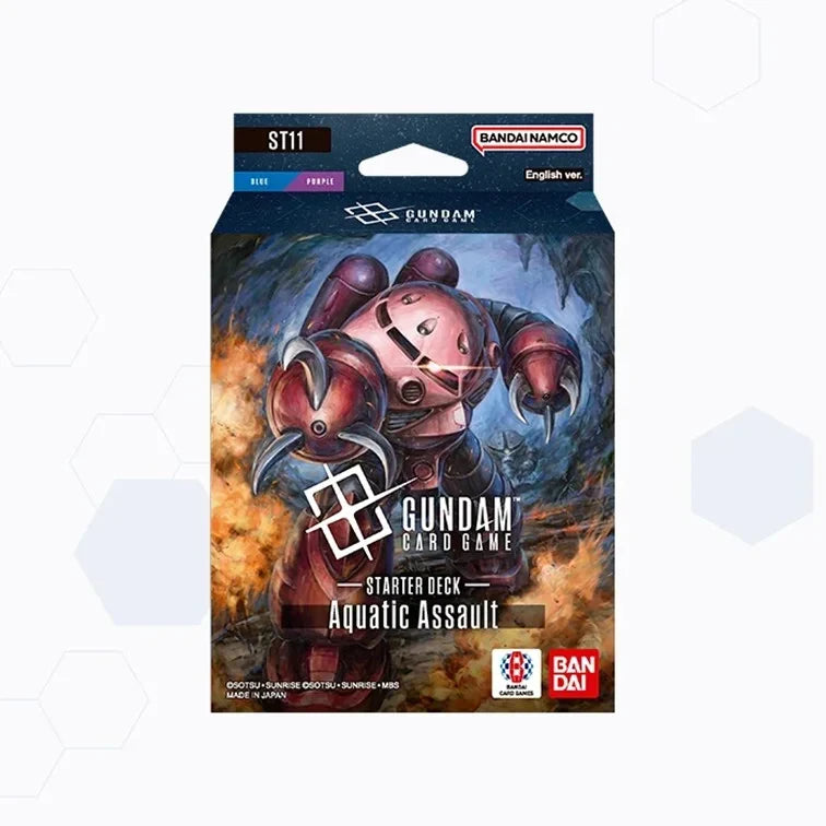 Gundam Card Game Aquatic Assault ST11 Starter Deck packaging featuring Gundam artwork.