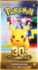 Pokémon TCG 30th Celebration Booster Pack packaging featuring anniversary artwork.