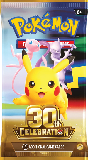 Pokémon TCG 30th Celebration Booster Pack packaging featuring anniversary artwork.