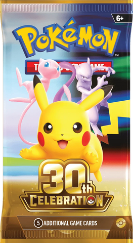 Pokémon TCG 30th Celebration Booster Pack packaging featuring anniversary artwork.