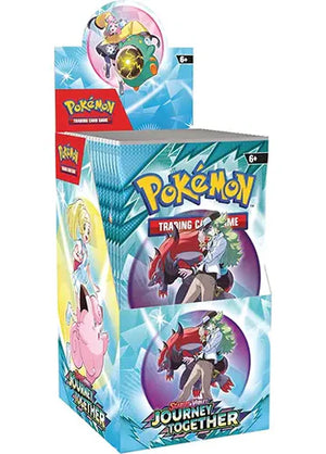 Pokémon trading card game packaging with characters and Pokéballs on a white background