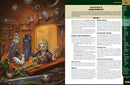 Open book showing a character with equipment and a sidebar with text on item levels and carrying items.