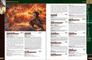 Game rulebook page with a character casting a spell and detailed text on the right.