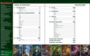 Table of contents for a Pathfinder game book with colorful illustrations at the bottom.
