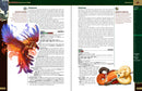 Open book showing a colorful phoenix illustration and text on a white background