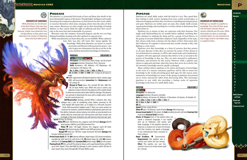 Open book showing a colorful phoenix illustration and text on a white background