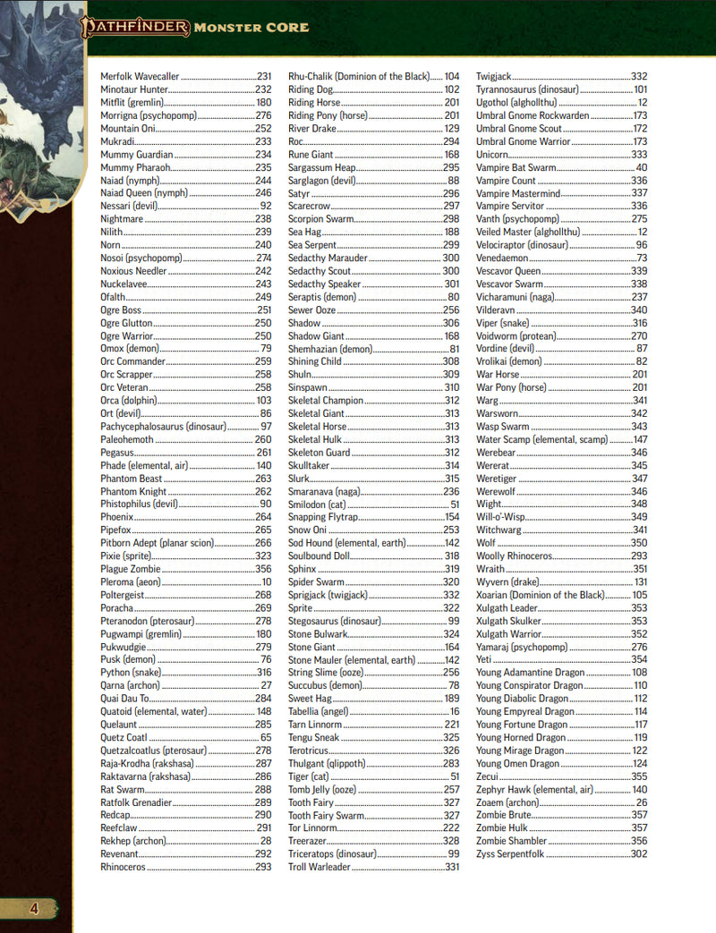 List of monster entries from a game or book, with a dark background and gold text.