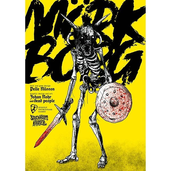 MÖRK BORG Core Rulebook hardcover featuring the iconic neon yellow cover artwork.”