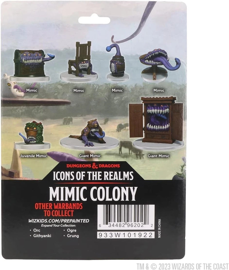 Packaged product for 'Mimic Colony' from 'Icons of the Realms' with miniature figures and packaging design.
