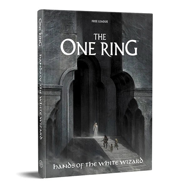 Book titled 'The One Ring: Hands of the White Wizard' with a dark, gothic design on a white background.