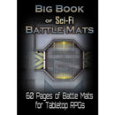 Book cover of 'Big Book of Sci-Fi Battle Mats' with a sci-fi design on a black background.