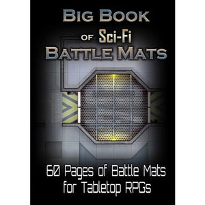 Book cover of 'Big Book of Sci-Fi Battle Mats' with a sci-fi design on a black background.