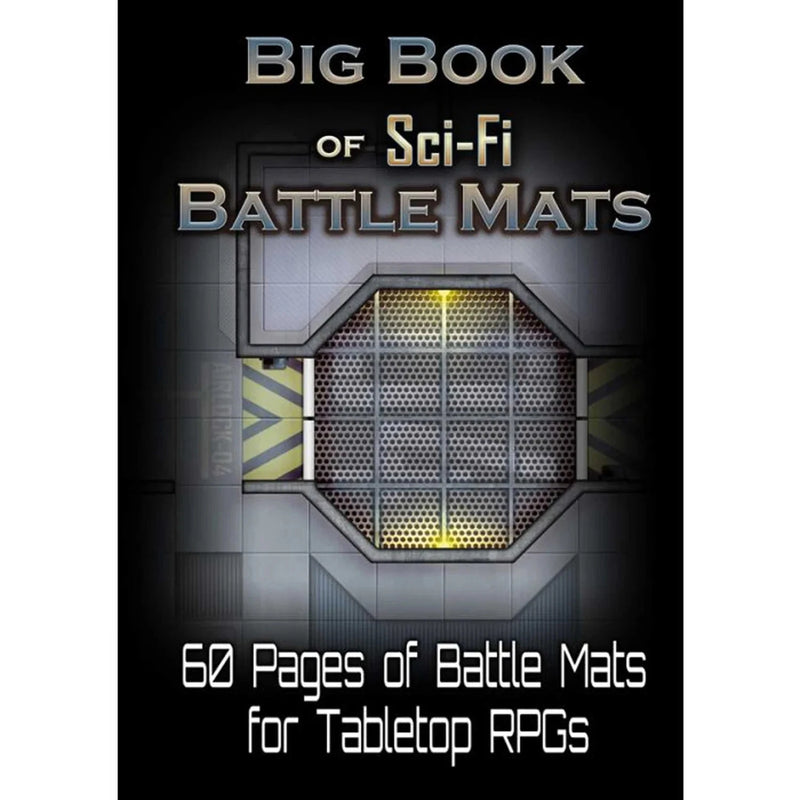 Book cover of 'Big Book of Sci-Fi Battle Mats' with a sci-fi design on a black background.