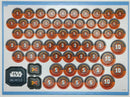 Collection of Star Wars Unlimited counters and tokens on a display sheet.