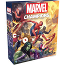 Marvel Champions: The Card Game board game box shown at a three-quarter angle against a plain white background, featuring colorful comic-style artwork of Marvel characters on the front and spine.
