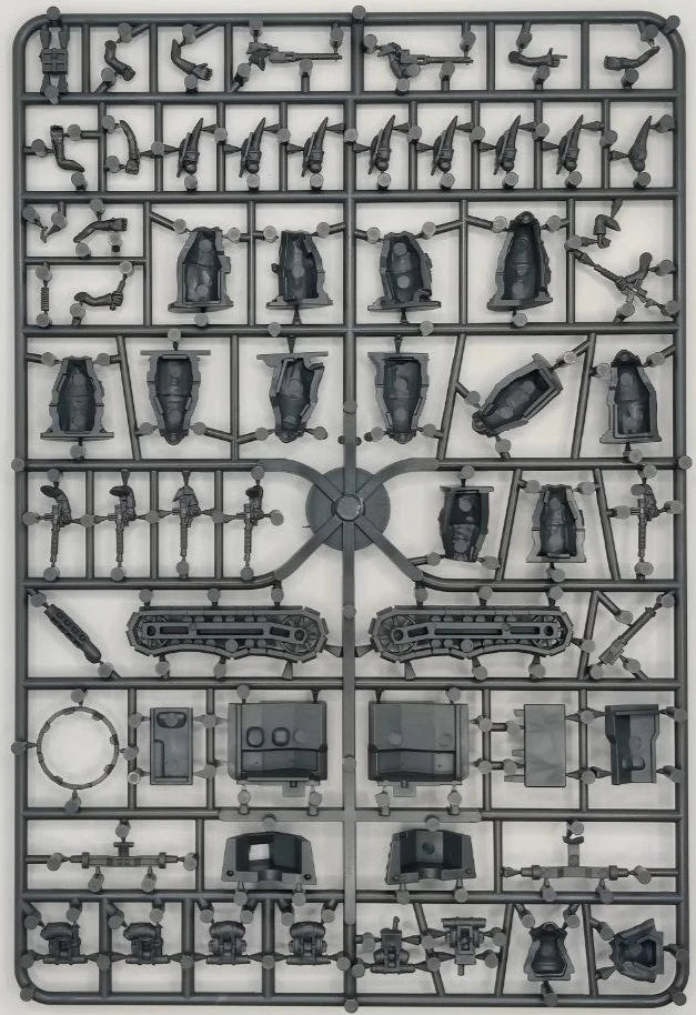 Plastic model kit parts on a gray background