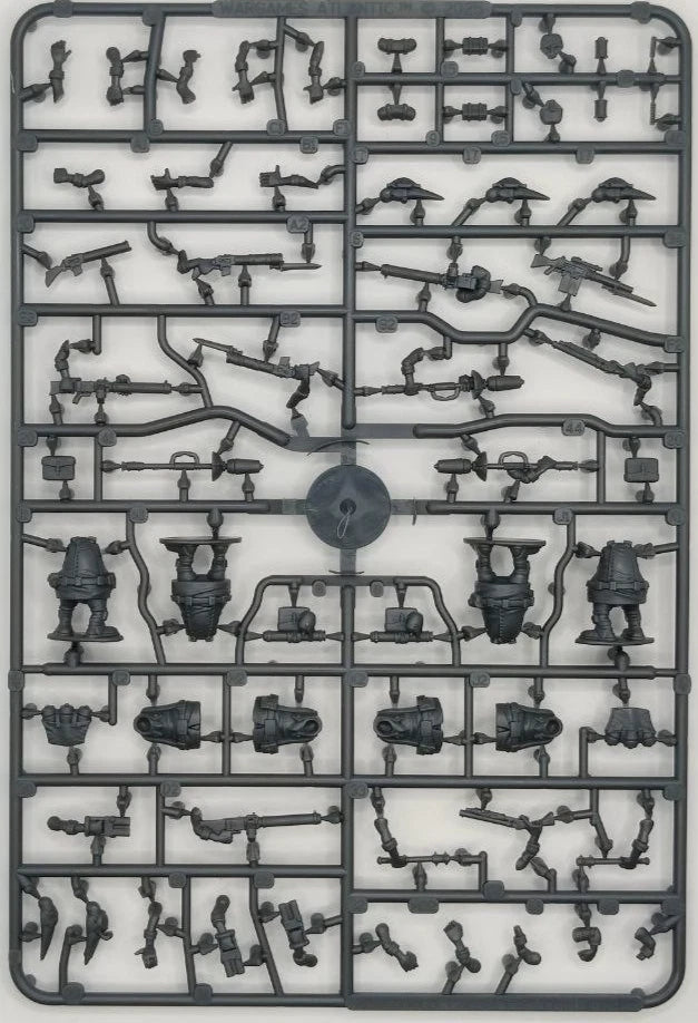 Plastic model parts on a gray background