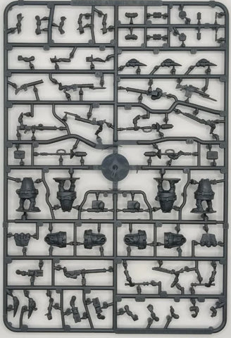 Plastic model parts on a gray background