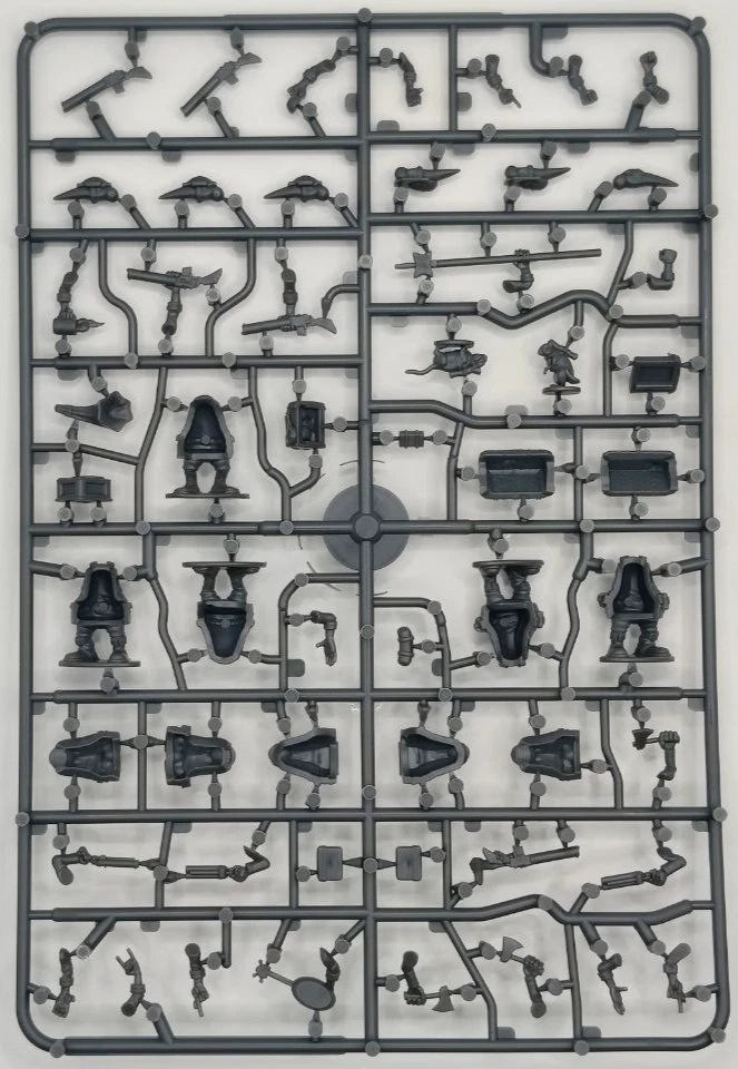 Plastic model parts on a gray background