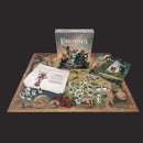 The Lord of the Rings starter set with game pieces and map on a dark background