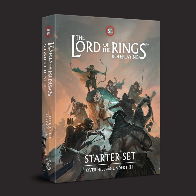 Game box for 'The Lord of the Rings' roleplaying game starter set on a dark background