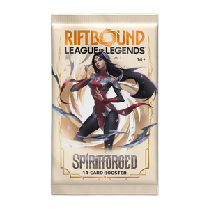 Riftbound League of Legends Spiritforged 14-card booster pack on a white background