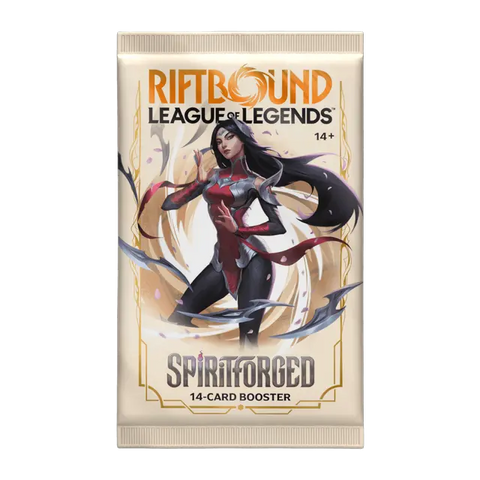 Riftbound League of Legends Spiritforged 14-card booster pack on a white background
